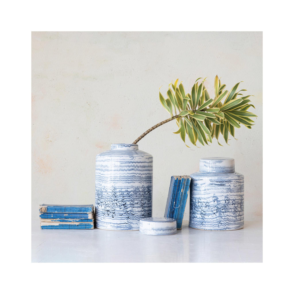 Blue & White Striped Ginger Jar 