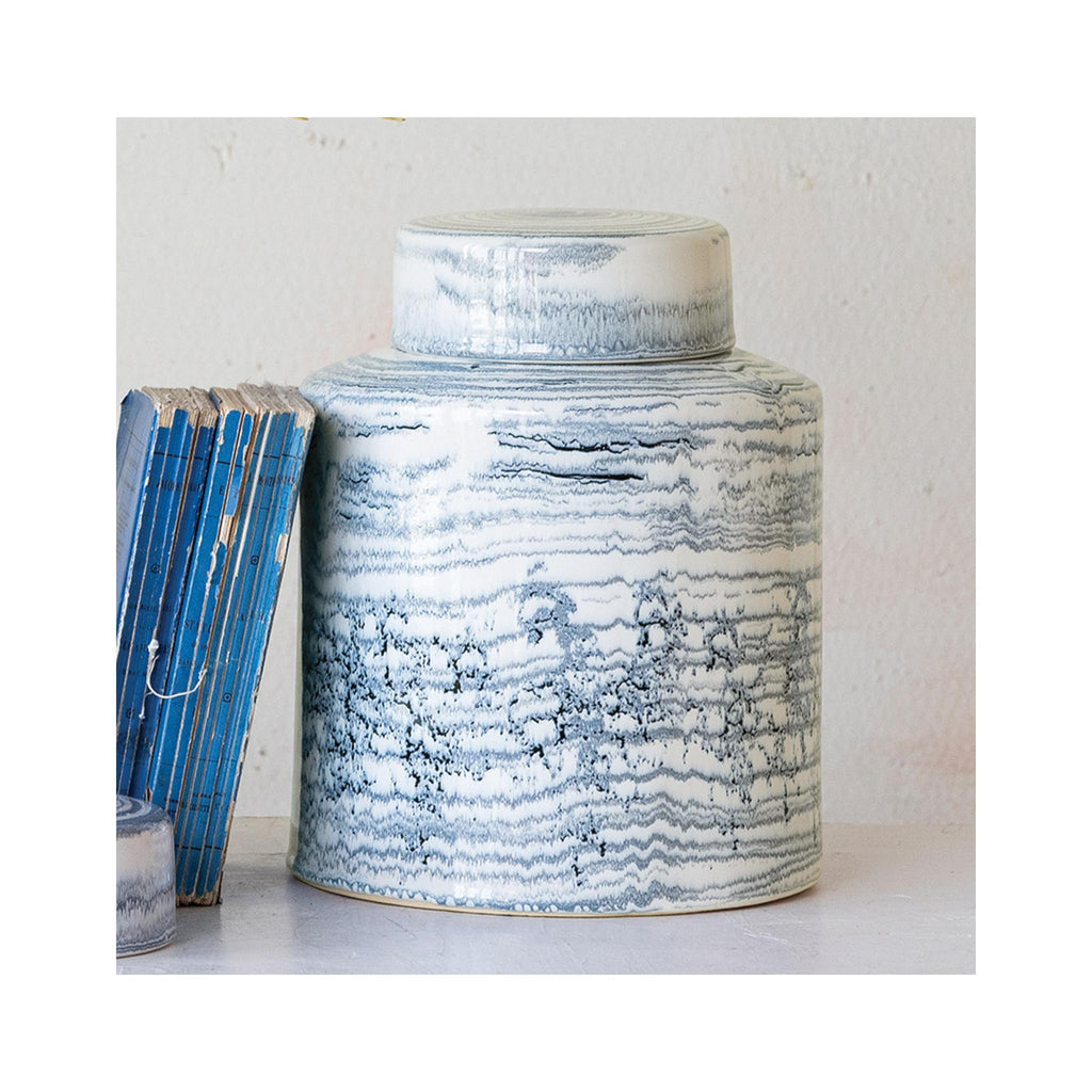 Blue & White Striped Ginger Jar