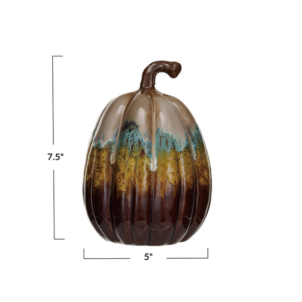 Multi-colored Reactive Glaze Stoneware Pumpkin - dimensions