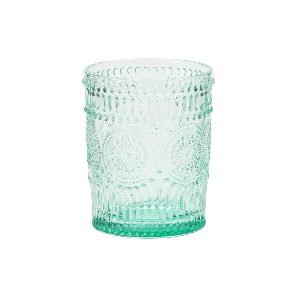 Embossed Double Old Fashioned Glasses - Aqua