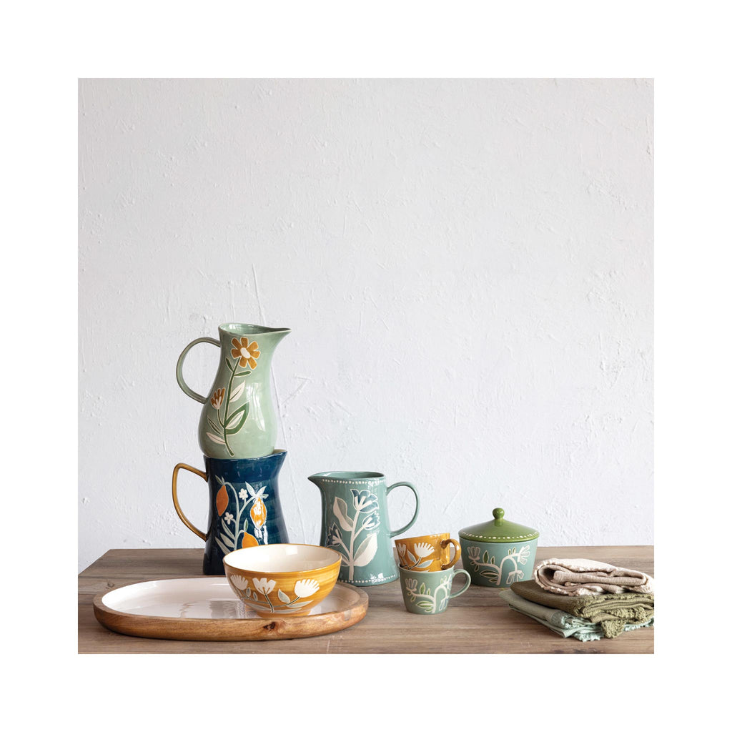 Hand-painted Stoneware Mugs with Wax Relief Flowers - in grouping