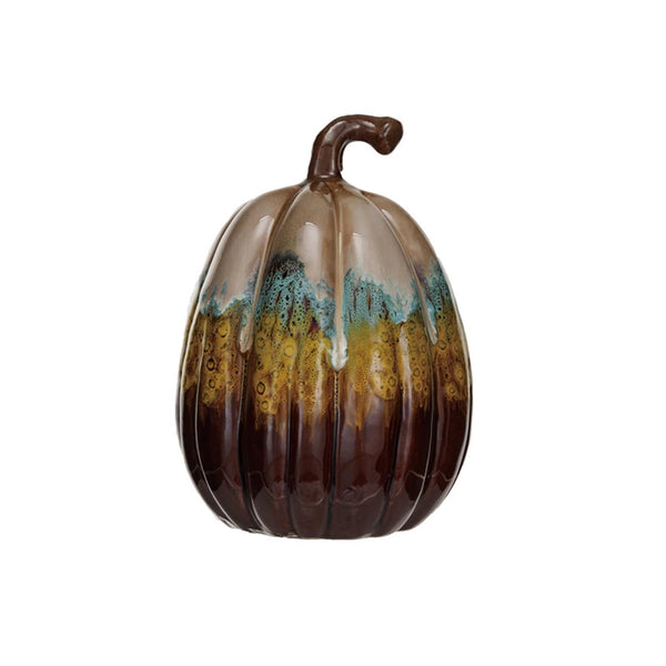 Multi-colored Reactive Glaze Stoneware Pumpkin