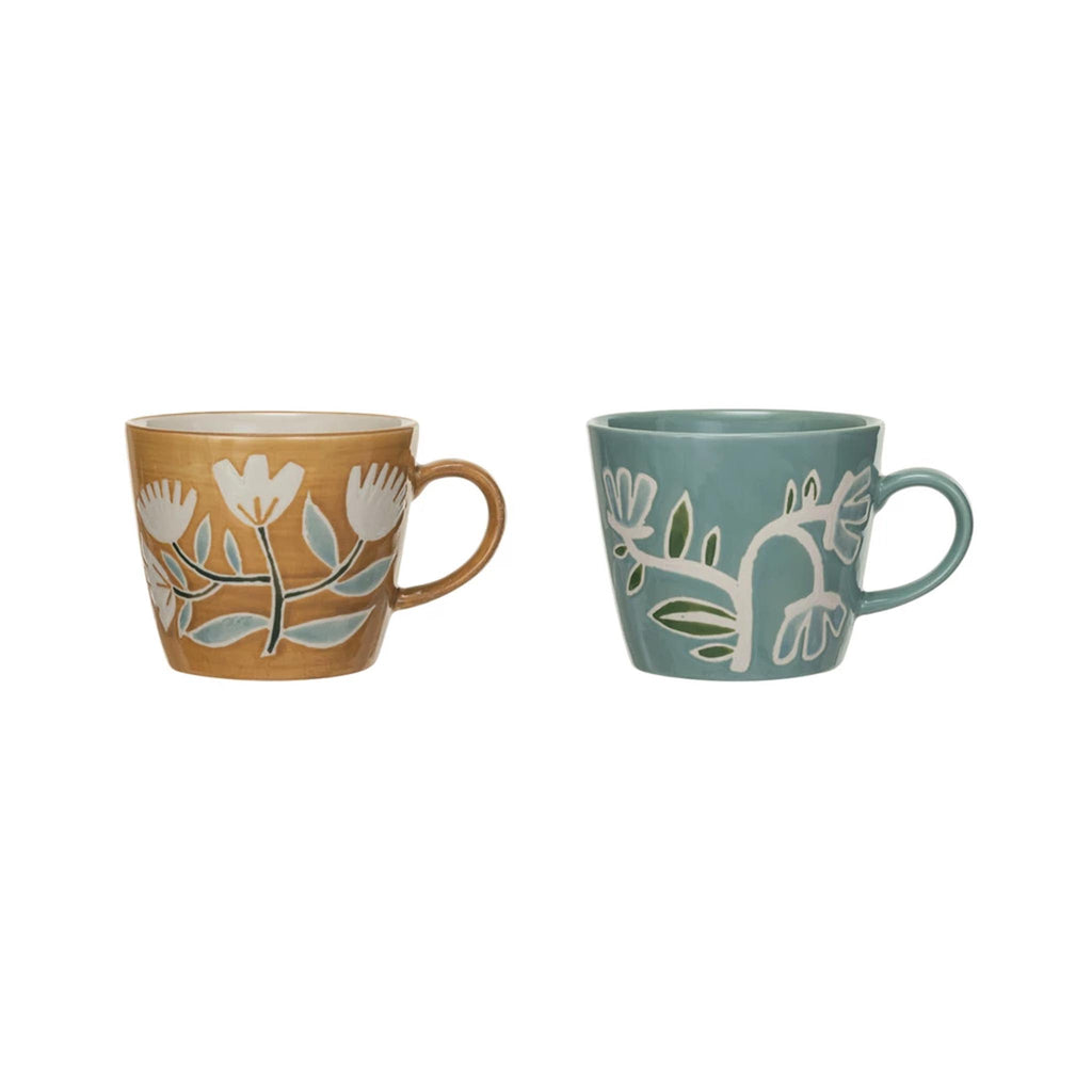 Hand-painted Stoneware Mugs with Wax Relief Flowers