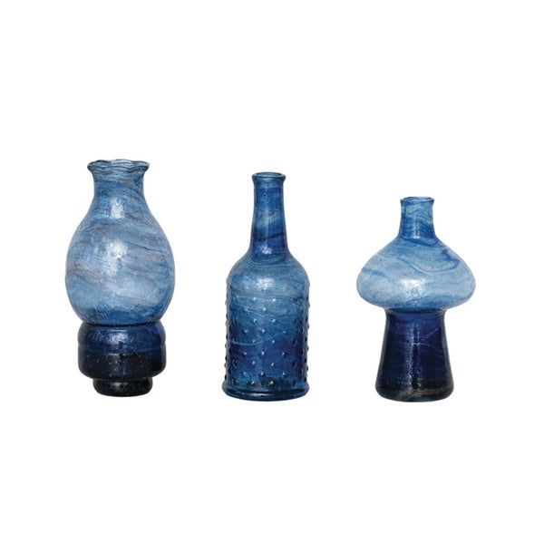 Hand-blown Recycled Glass Bud Vases - Blue