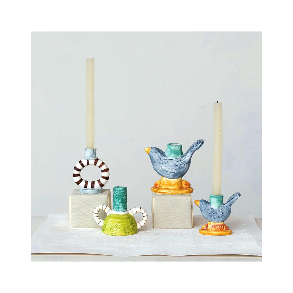 Hand-painted Bird Taper Candleholders