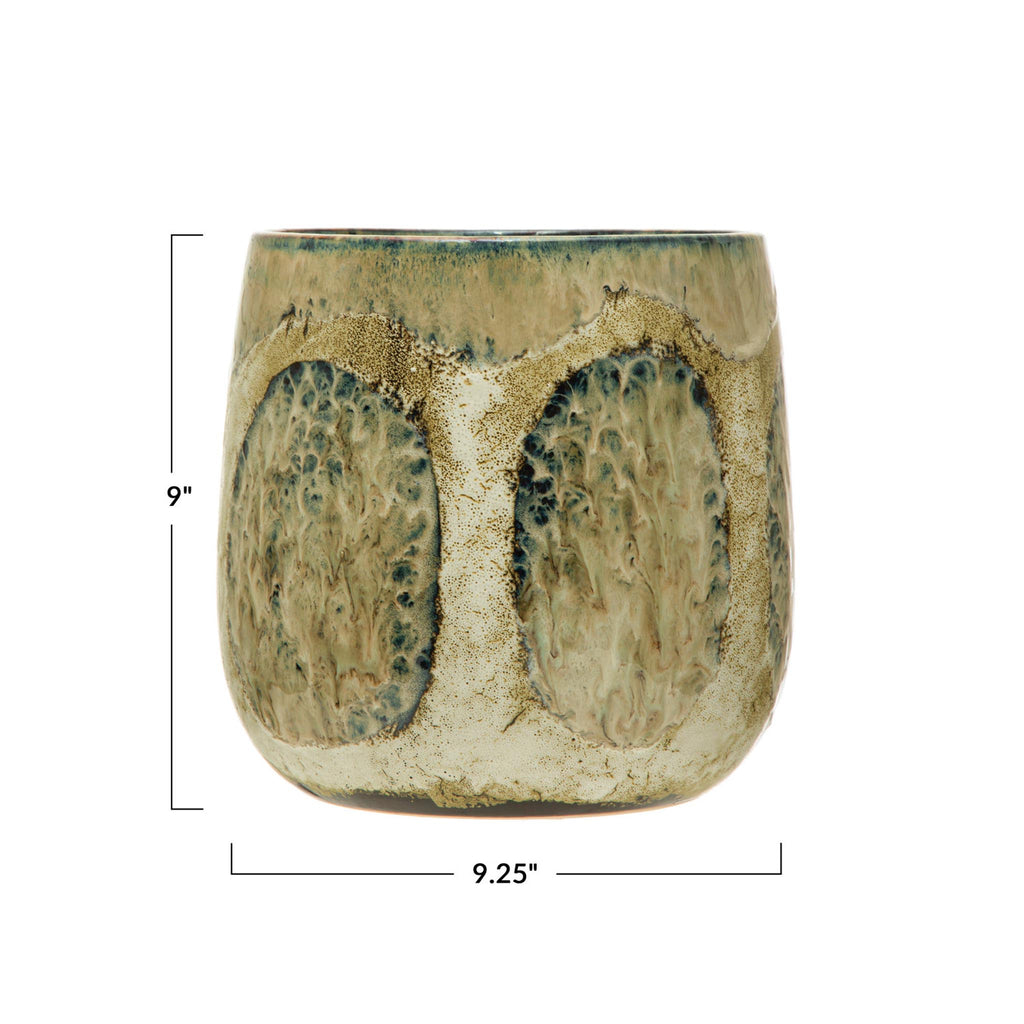 Reactive Glaze Stoneware Planter - dimensions