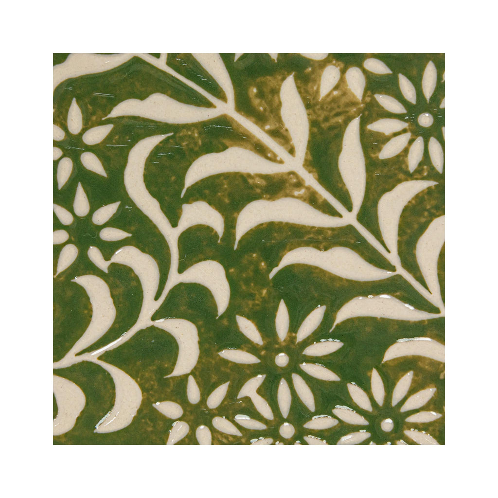 Stoneware Platter with Wax Relief Botanicals - pattern detail