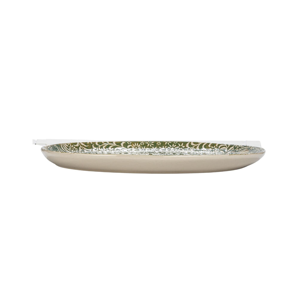 Stoneware Platter with Wax Relief Botanicals - profile