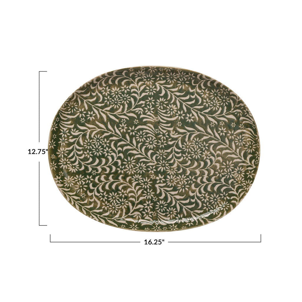 Stoneware Platter with Wax Relief Botanicals - dimensions