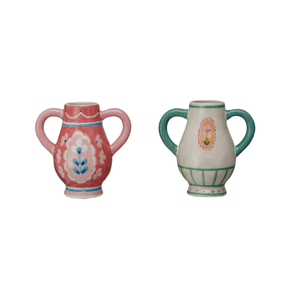 Hand-Painted Floral Amphora Vases