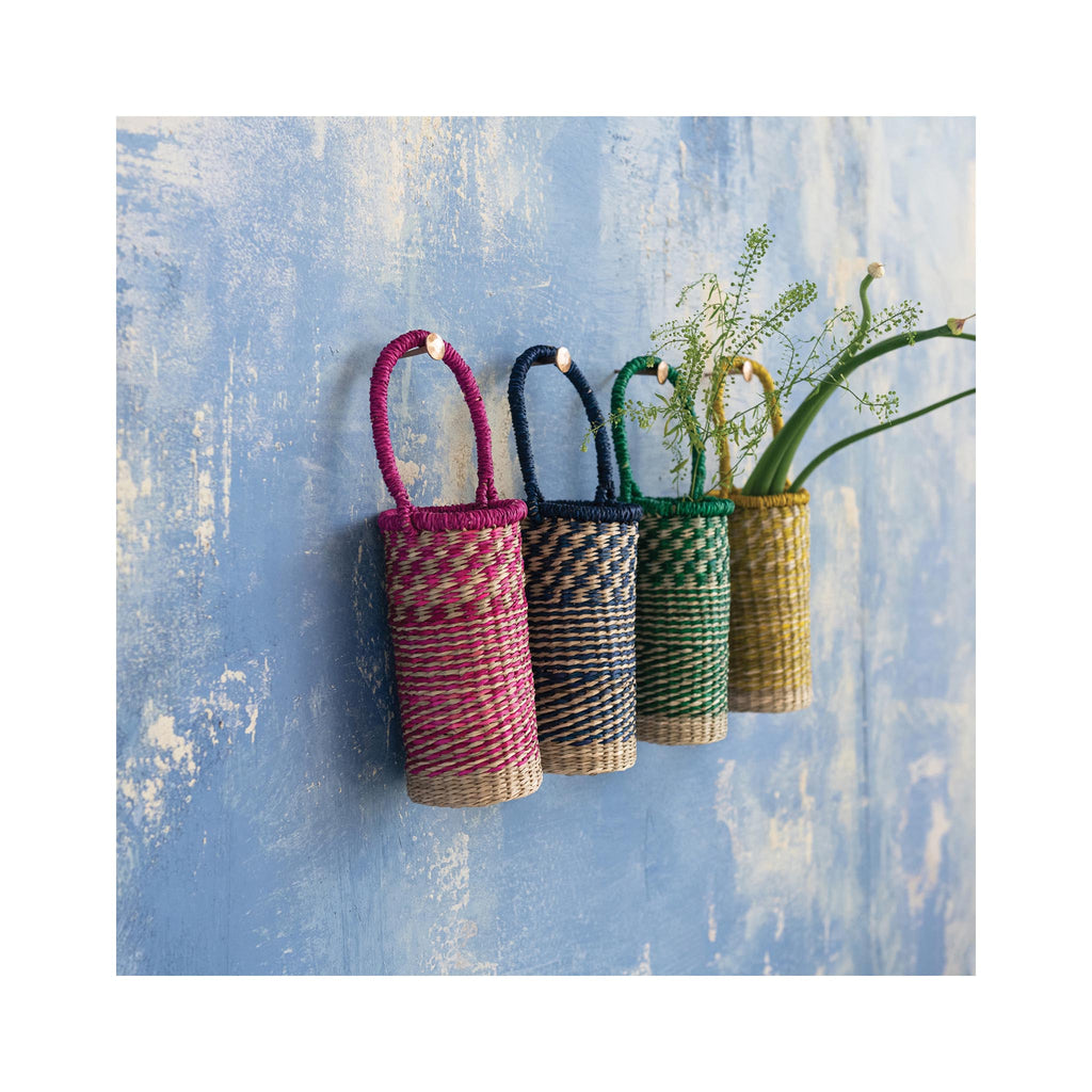 Hand-Woven Seagrass Bottle Baskets - hanging