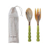 Natural Horn Salad Servers with Marbled Resin Handles
