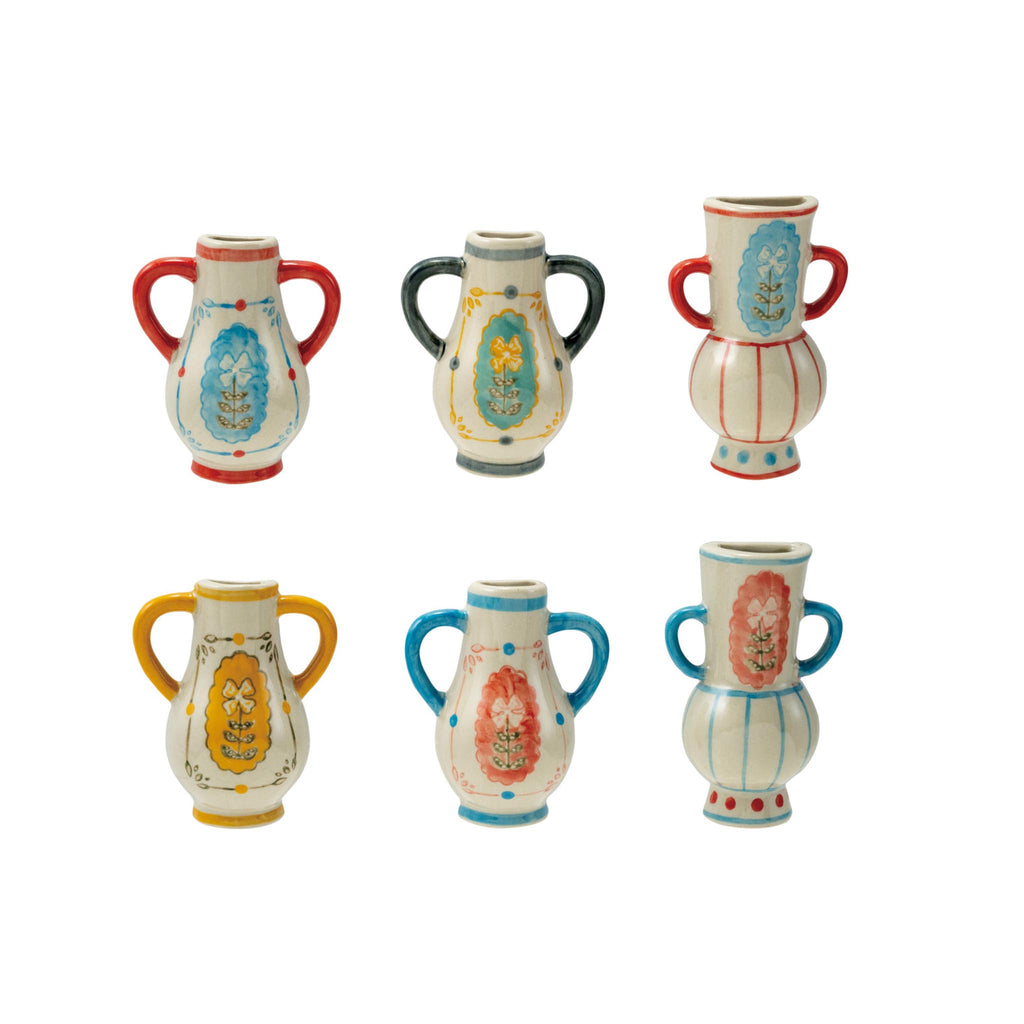 Hand-Painted Stoneware Mini Vase Magnets - Assorted