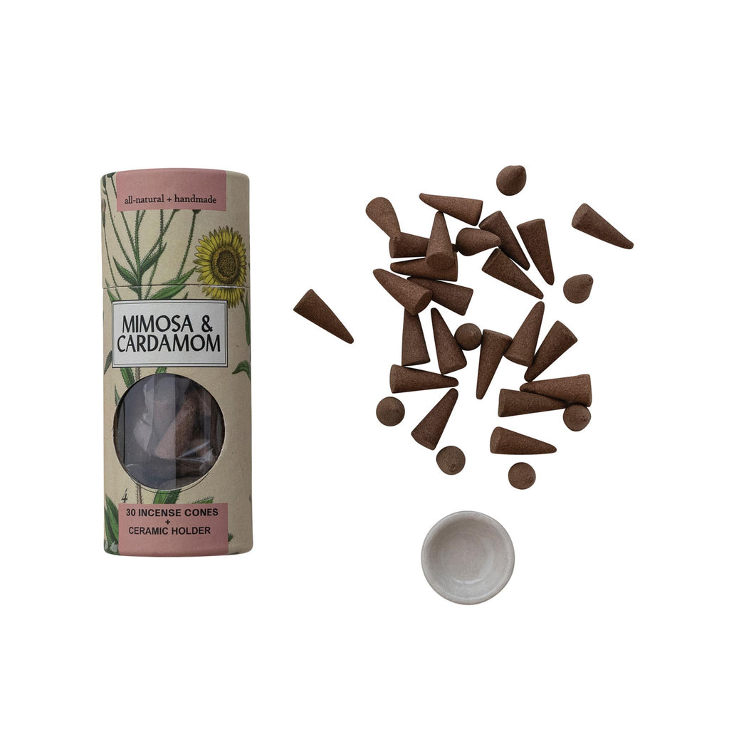 Scented Incense Cones with Holder - Mimosa & Cardamom
