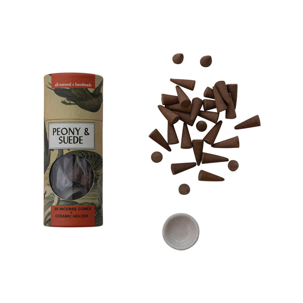 Scented Incense Cones with Holder - Peony & Suede