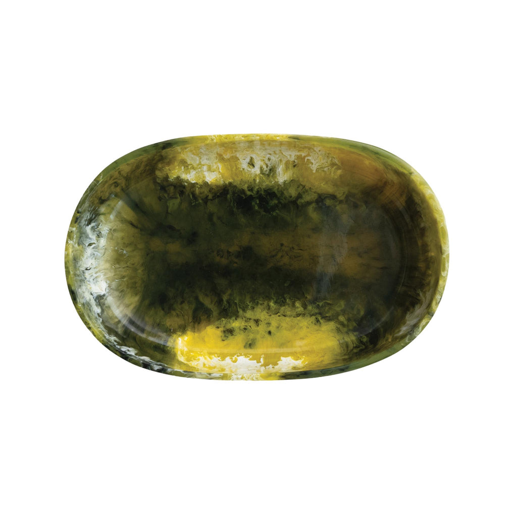 Marbled Resin Salad Bowl - Olive Green