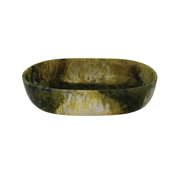 Marbled Resin Salad Bowl - Olive Green