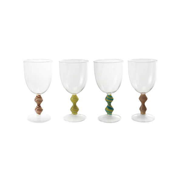 Hand-Blown Wine Glasses with Striped Stem