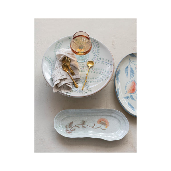 Hand-Painted Stoneware Organic Shaped Platter - in grouping