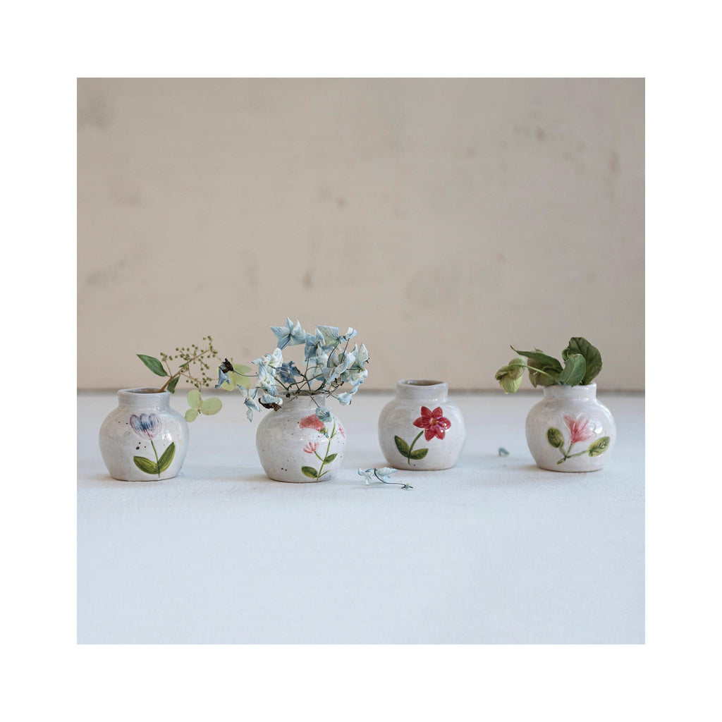 Stoneware Bud Vases with Floral Designs- in use