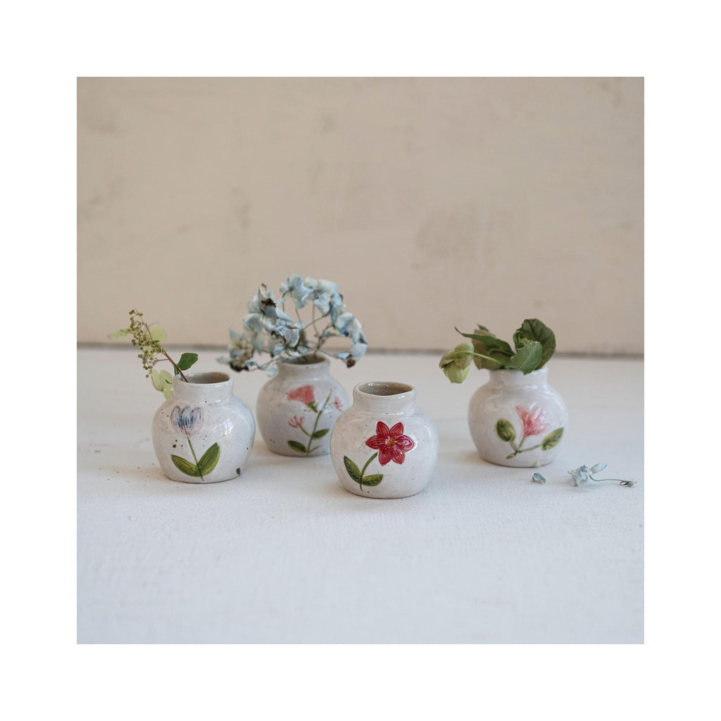 Stoneware Bud Vases with Floral Designs- in use