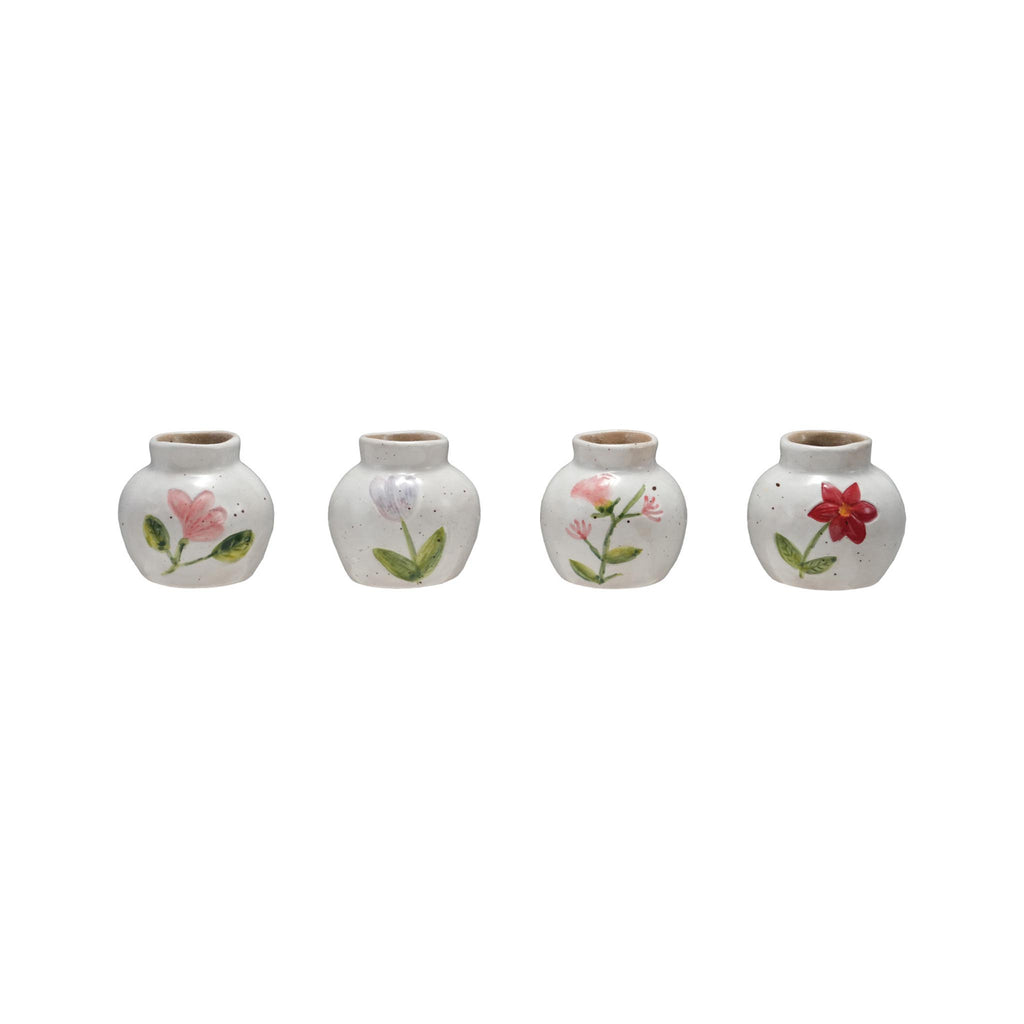 Stoneware Bud Vases with Floral Designs