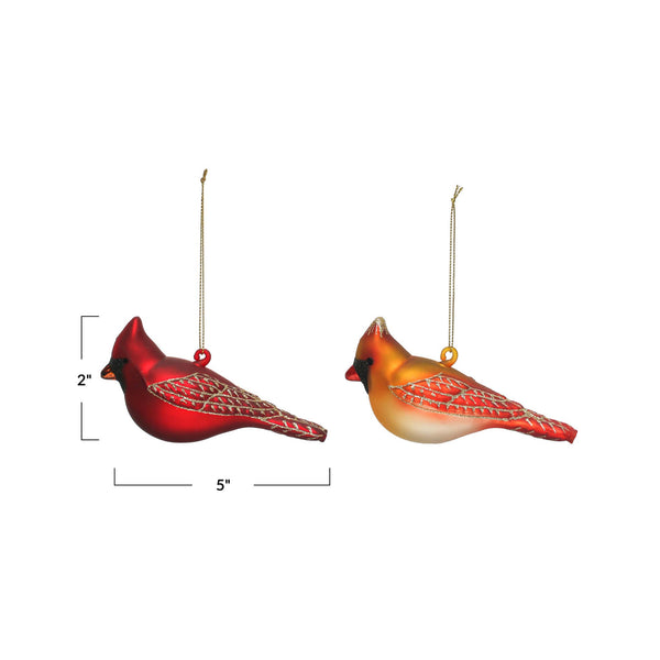 Hand-painted Glass Cardinal Ornaments - dimensions