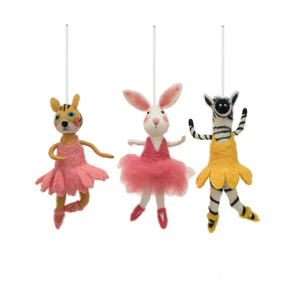 Handmade Wool Felt Animals in Tutu Ornaments