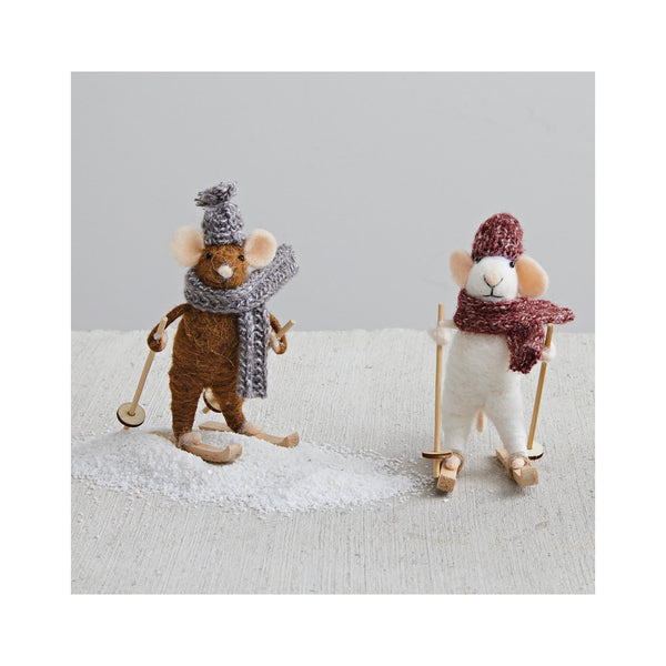 Wool Felt Mice Skiing Ornaments