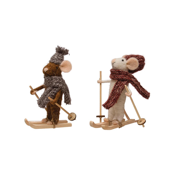 Wool Felt Mice Skiing Ornaments