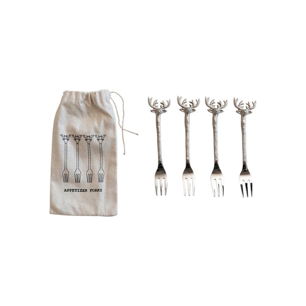 Stainless Steel Appetizer Forks with Deer Handles Set of 4