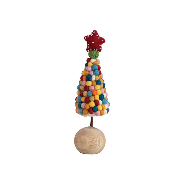 Handmade Wool Felt Trees with Pompoms - Small