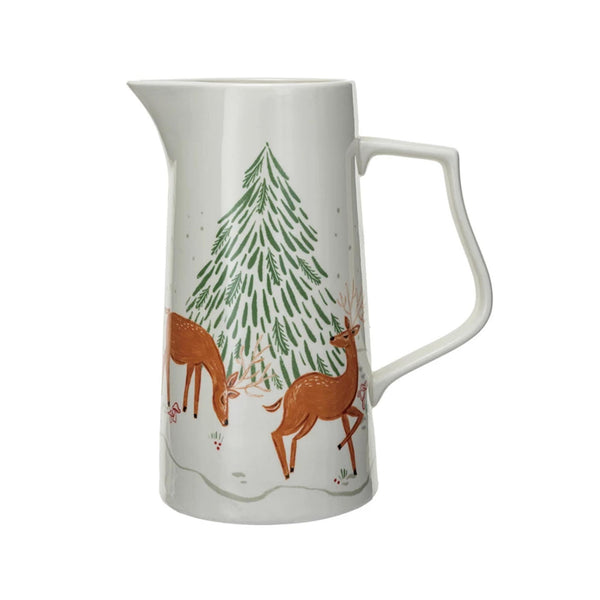 Stoneware Pitcher with Deer Scene