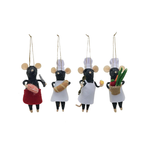 Wool Felt Mice Chef Ornaments