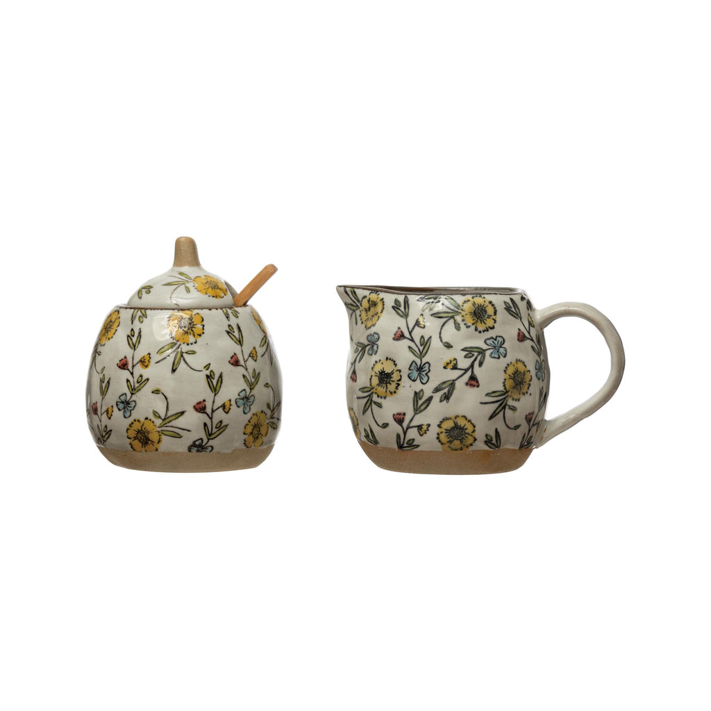 Hand-painted Floral Creamer & Sugar Set