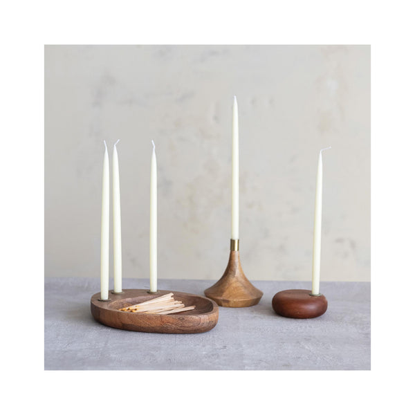 Mango Wood & Metal Candle Holder - Round - on table