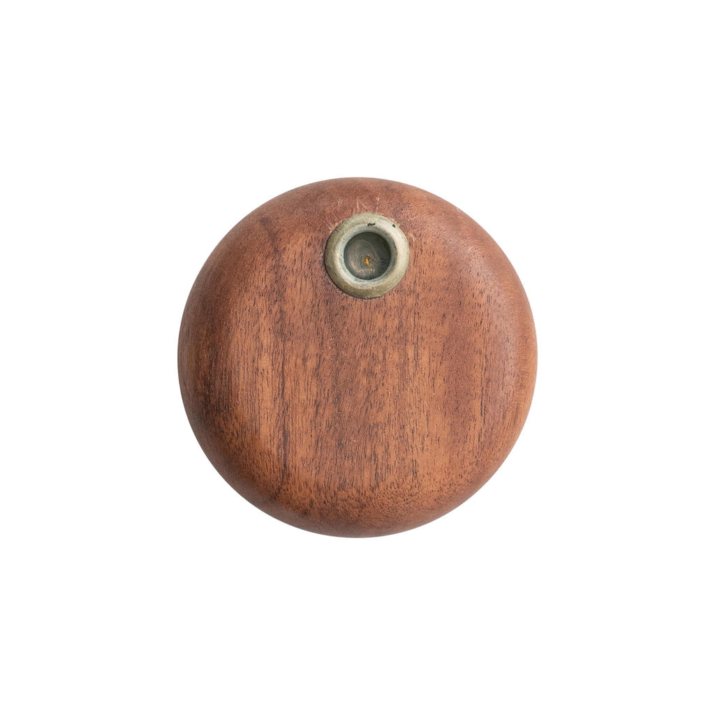 Mango Wood & Metal Candle Holder - Round