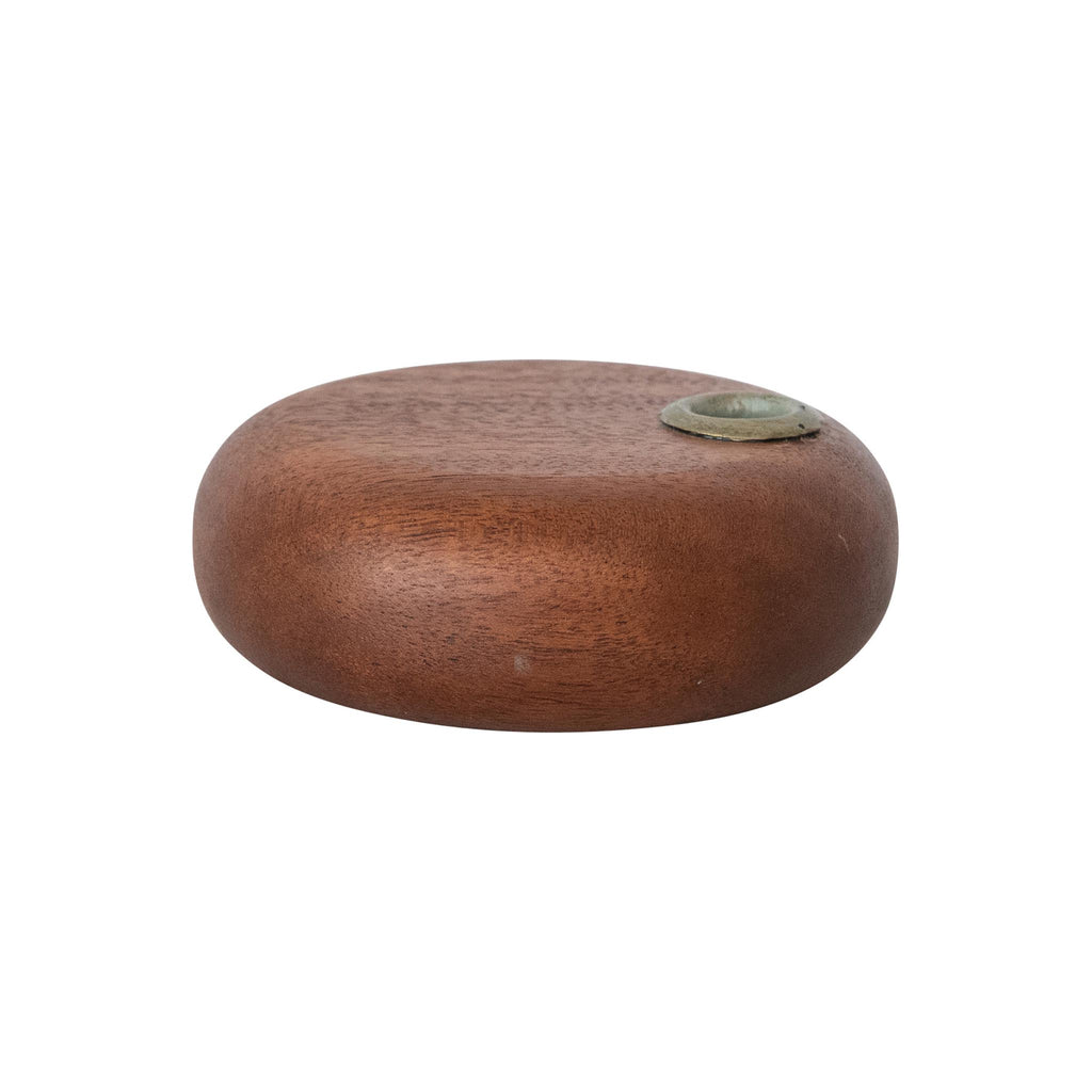 Mango Wood & Metal Candle Holder - Round - profile