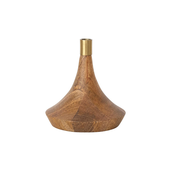 Mango Wood & Metal Candle Holder - Dome-shaped