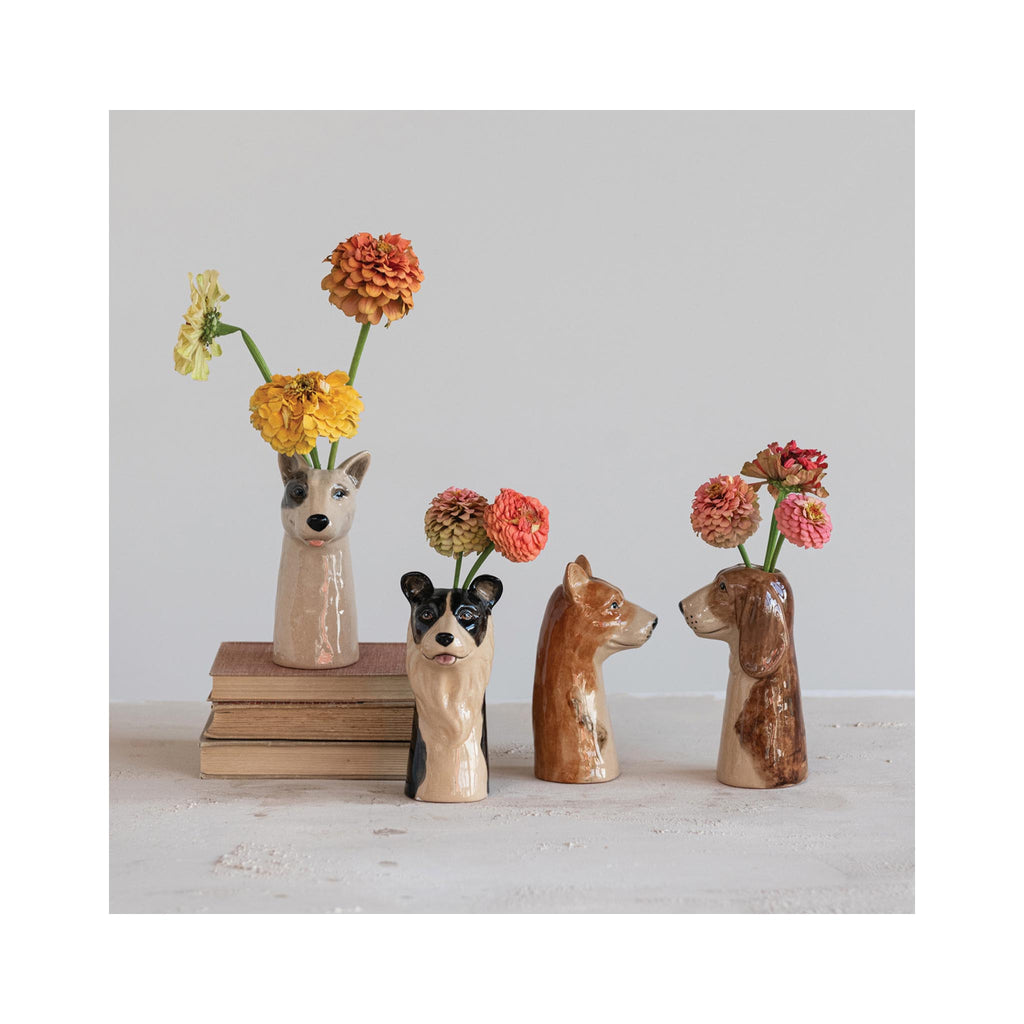 Hand-painted Stoneware Dog Vases - in use