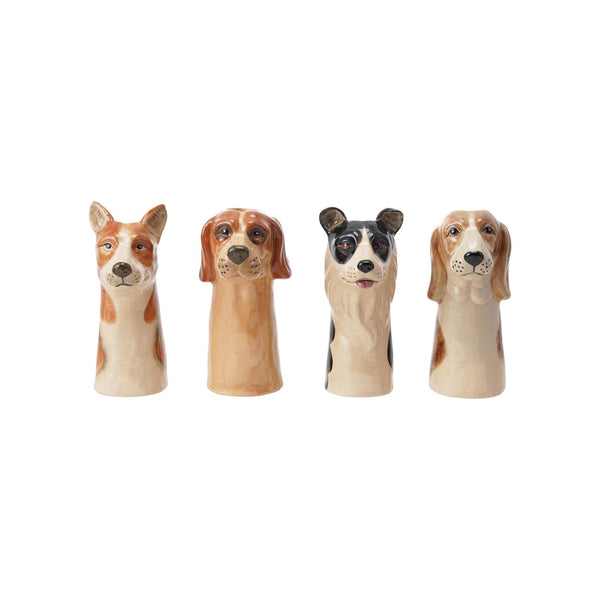 Hand-painted Stoneware Dog Vases