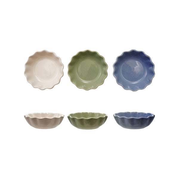 Scalloped Edge Stoneware Dip Bowls