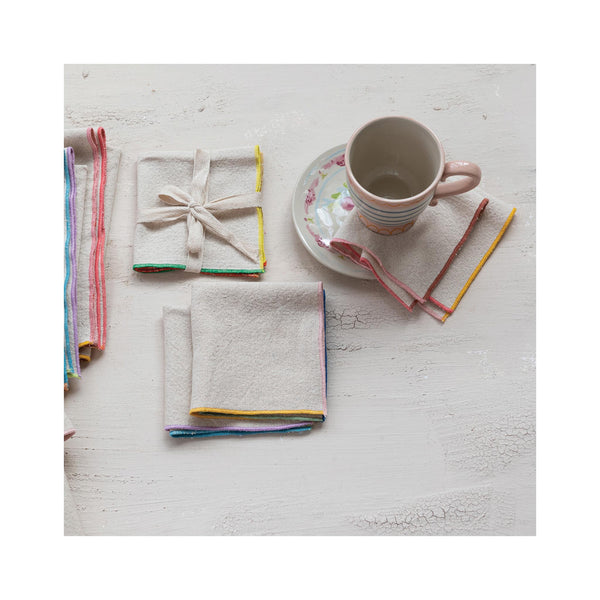 Colored Edge Cotton Cocktail Napkin Set of 4