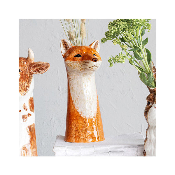 Hand-painted Stoneware Fox Vase - in use