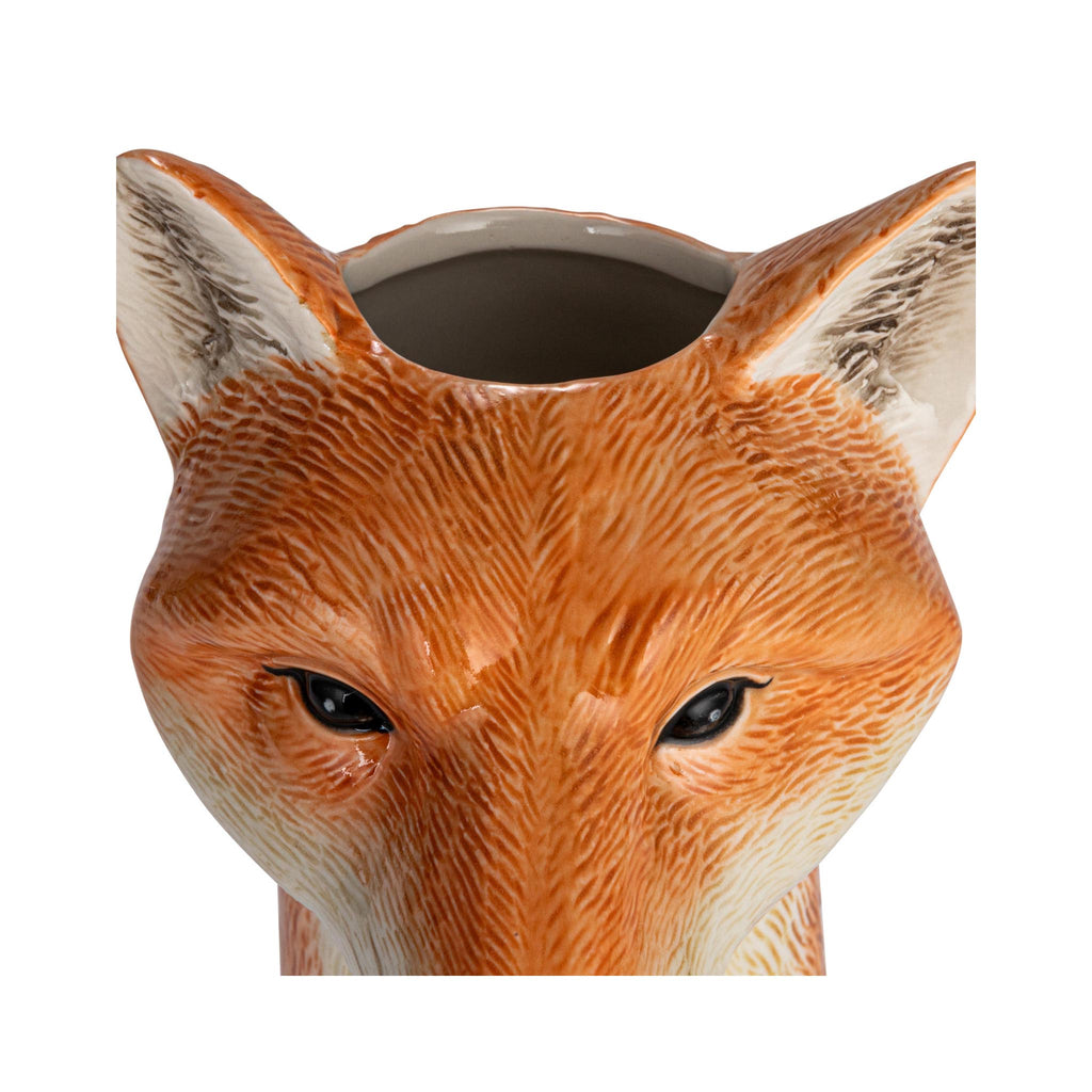 Hand-painted Stoneware Fox Vase - top detail