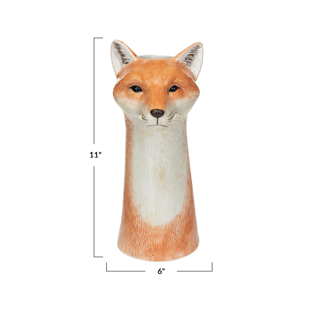 Hand-painted Stoneware Fox Vase - dimensions