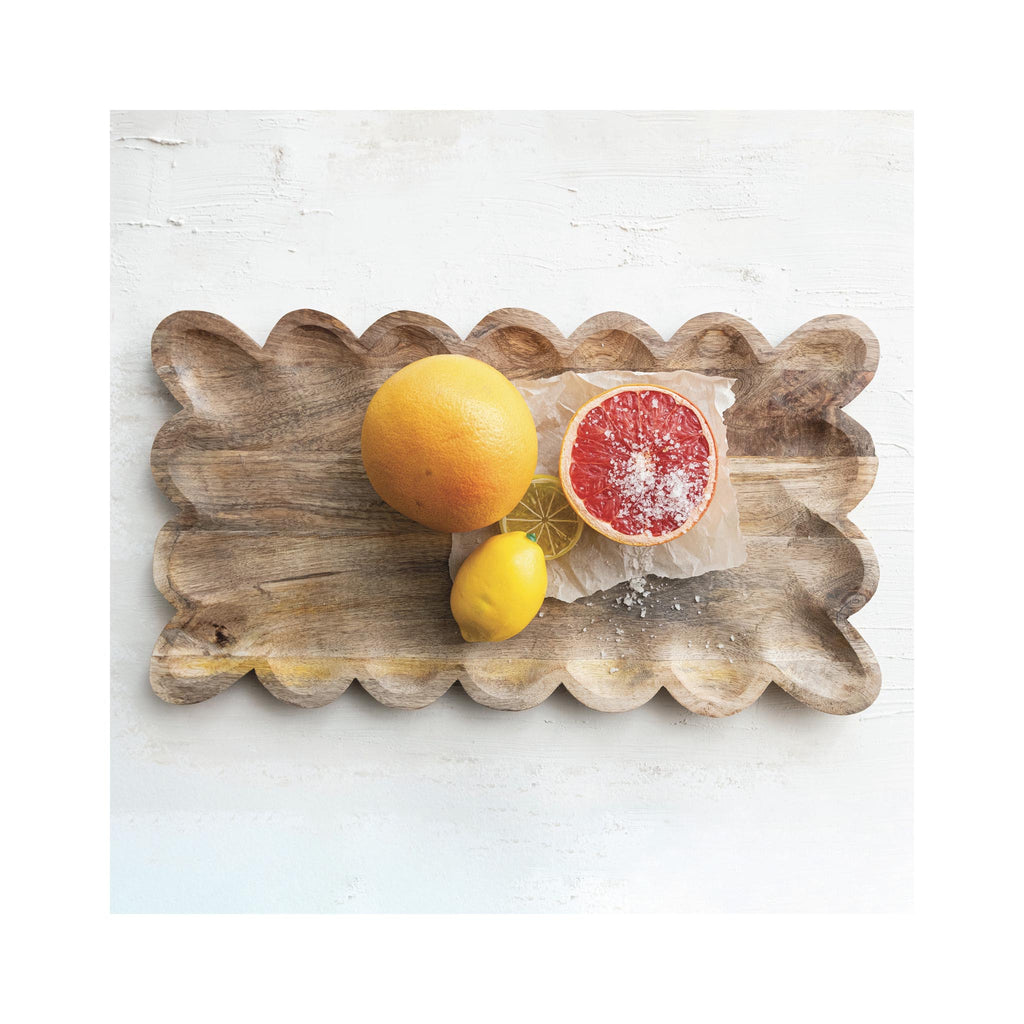Mango Wood Tray with Scalloped Edges - in use
