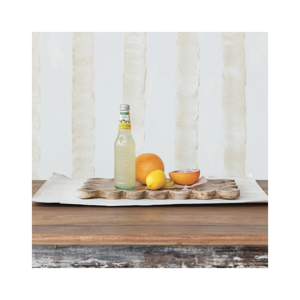 Mango Wood Tray with Scalloped Edges - in use