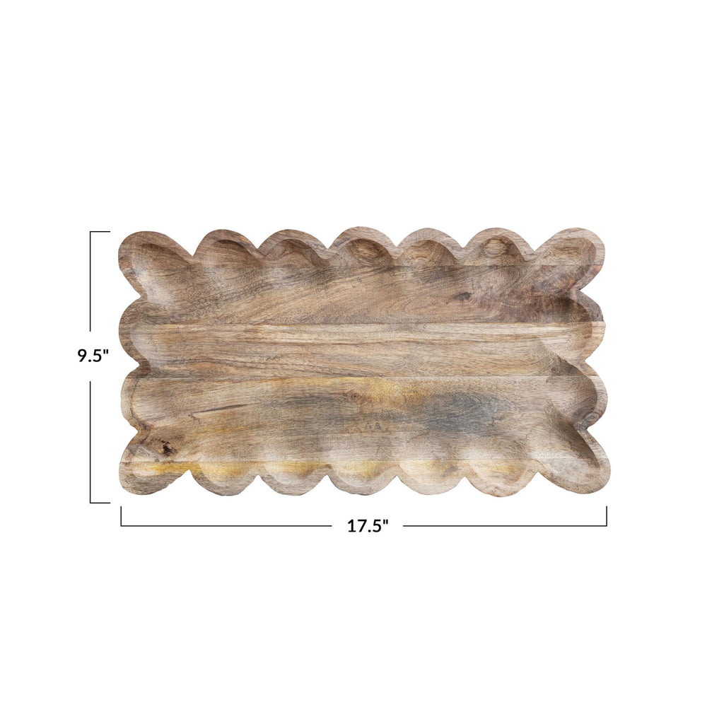 Mango Wood Tray with Scalloped Edges - dimensions