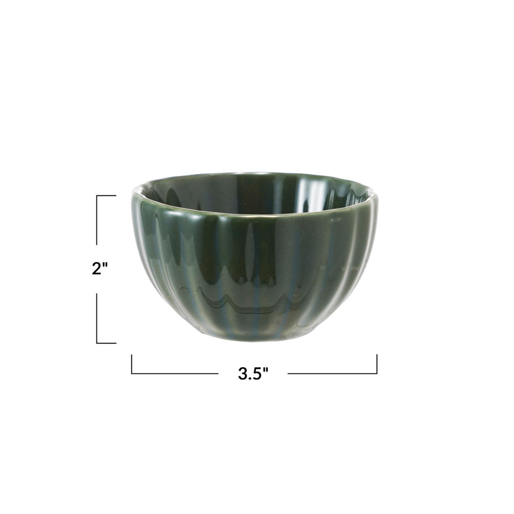 Reactive Glaze Stoneware Ribbed Dip Bowls - Forest Green dimensions